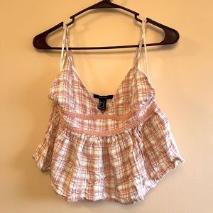 A forever 21 plaid crop top with adjusting straps, 1/2 length side zipper, Vneck